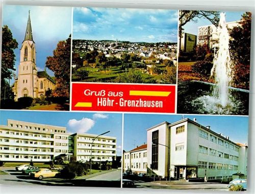 Höhr-Grenzhausen Kirche St. Peter und Paul Hochschule Brunnen in Parkanlage