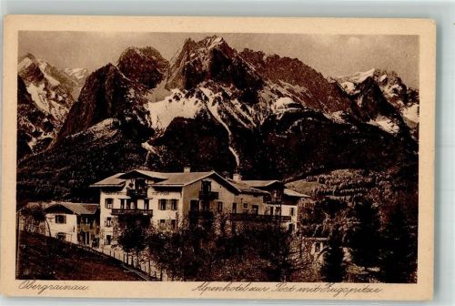 Obergrainau Alpenhotel Zur Post mit Zugspitze Fotograf Rudolf Rudolphi