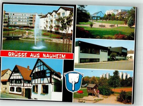 64569 W6085 Nauheim , Kr Groß-Gerau - Brunnen Fachwerkhäuser Rathaus Spielplatz Parkanlage