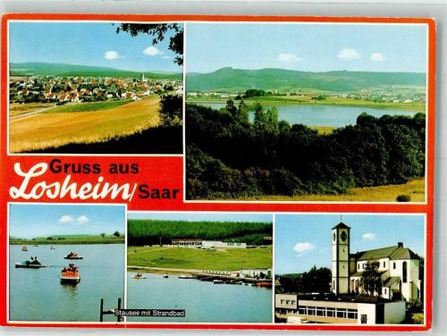 Losheim 1975 Schwimmbad Stausee Kirche