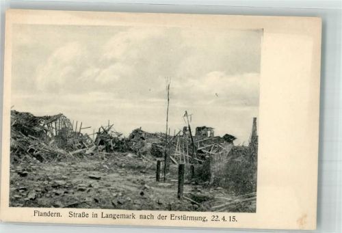 Langemark 1915 Straße mit zerstörten Häusern WK I