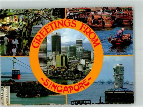 Singapore 1980 Marktszene Seilbahn Denkmal Hafen Luftpost