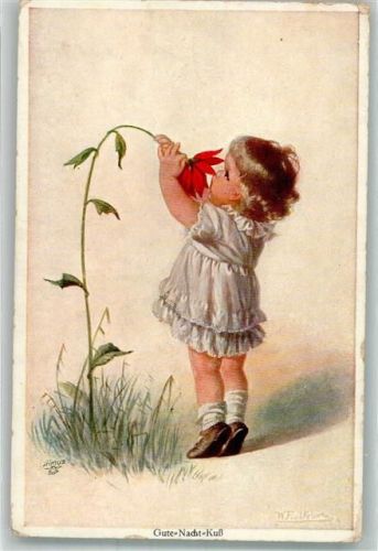 Kleines Kind küsst Blume Künstlerkarte Primus-Postkarte No. 03353