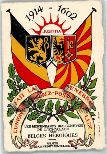 Zur Erinnerung an die Verteidigung von Genf durch heldenhafte Belgier Patriotik WK I Militär Belgien Gebrauchsspuren
