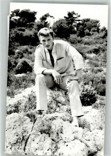 Portrait des Sängers Johnny Hallyday mit Autogramm Schlagersänger Foto AK