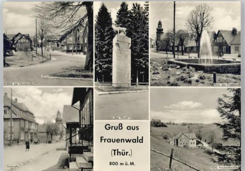 Frauenwald Lirche, Ortsansicht, Der Hirsch, Platz des Friedens, HO- Gaststätte Fraubachmühle
