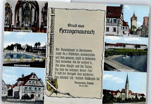 Herzogenaurach Stadtpfarrkirche, Schwimmbad, Marktplatz mit Rathaus, Pehnturm, Schule, Liebfrauenkirche