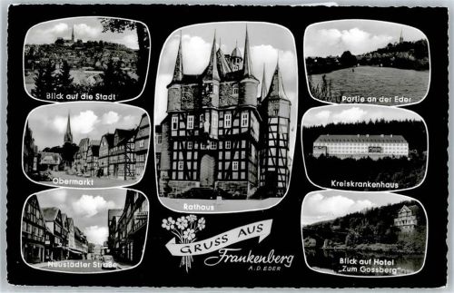 Frankenberg Gesamtansicht, Obermarkt, Neustädter Straße, Rathaus, Kreiskrankenhaus, Hotel Zum Gossberg