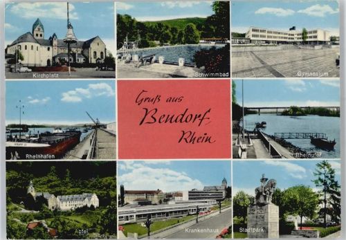 Bendorf Kirchplatz, Schwimmbad, Gymnasium, Rheinufer, Rheinhafen, Abtei, Krankenhaus, Stadtpark