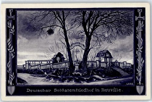 Neuville Künstler-Karte, signiert, Ernst Lang, Soldatenfriedhof