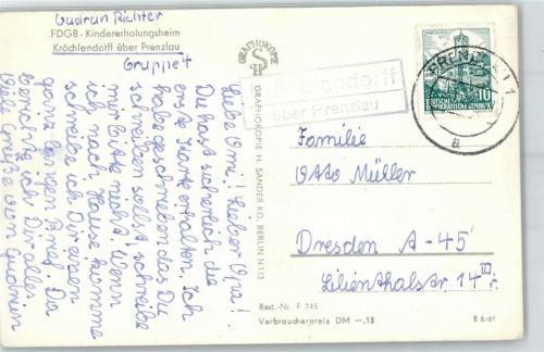 Kröchlendorff Landpoststempel FDGB-Kindererholungsheim
