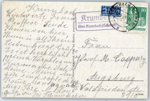 86381 W8908 Krumbad , Schwab - Landpoststempel, Notopfer