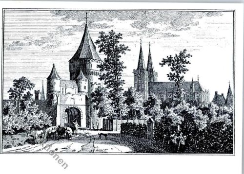 Xanten Scharntor Kupferstich von P. van Liender nach Zeichnung von Jan de Beyer