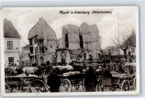 Ortelsburg Zerstörte Gebäude Marktplatz Wohlfahrtskarte Ostpreußenhilfe