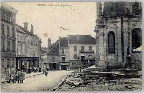 Jussey 1907 Kirche Geschäft Place de la Republique