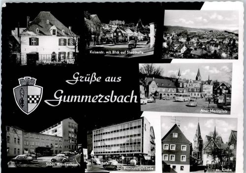 Gummersbach Burg Vogteihaus Alter Marktplatz Ev. Kirche Krankenhaus VW Käfer Kaiserstrasse