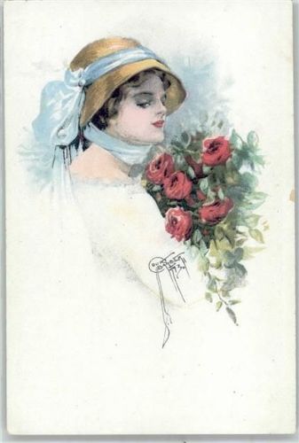 Frau mit Hut Rose