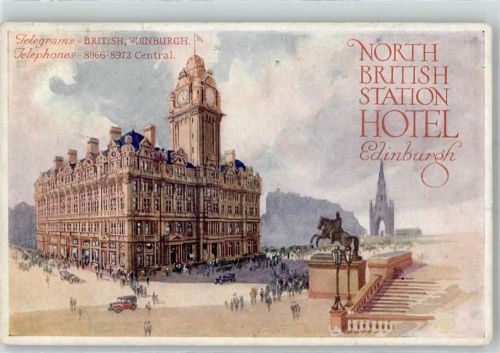 Edinburgh Lithographie / Künstlerkarte Hotel Denkmal