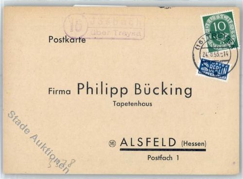 35282 W3576 Josbach - Landpoststempel Bestellkarte Tapetenhaus Philipp Bücking Notopfer