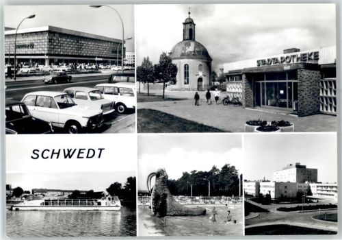 Schwedt Stadt Apotheke Kirche Fähre Schwimmbad