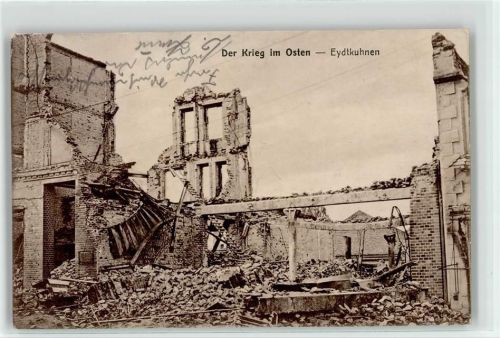 Eydtkuhnen 1914 Feldpost WK I Rastenburg zerstörte Gebäude