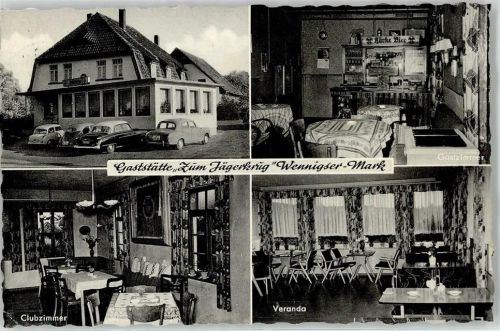 Wennigsen Gasthaus Zum Jägerkrug Veranda VW Käfer Fritz Helle Sonderstempel Hannover Messe 1960 Landpoststempel