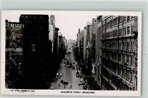 Melbourne Elisabeth Street the Rose Series P. 1936 Straßenbahn Auto