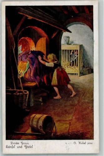 Ofen Hexe Kinder Stall Eimer Besen sign. O. Kubel Serie 125 No. 3716