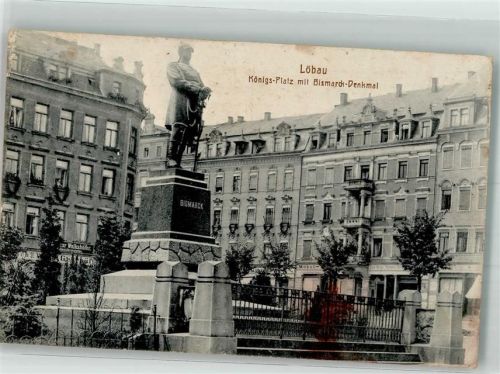 Löbau 1917 Königs-Platz mit Bismarck Denkmal