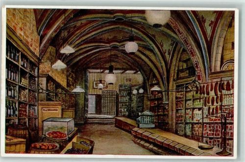 Breslau Markthalle Lebensmittel Wurst Waage Flasche Gustav Freytag Soll und Haben sign. Dr. E. Loeschmann Schrötersches Haus No.6