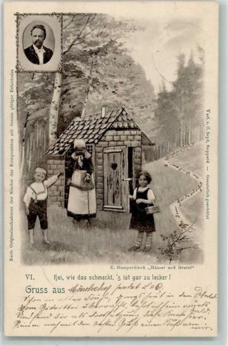 1899 Häuschen Hexe Korb sign. Humpendinck