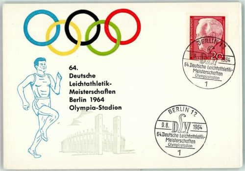 64. Meisterschaft 1964 Olympiastadion Berlin und SST Leichtathletik 1964 Sonderstempel