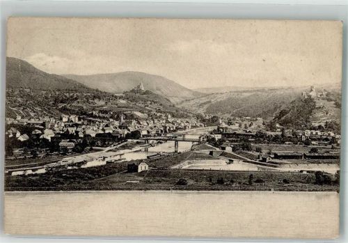 Oberlahnstein 1908 Panorama des Ortes mit Niederlahnstein und Lahnbrücke Verlag Edm. von König 853