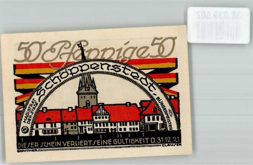 Schöppenstedt 1921 50 Pfennige Marktplatz St. Stephanus-Kirche Rückseite Stadtmagistrat