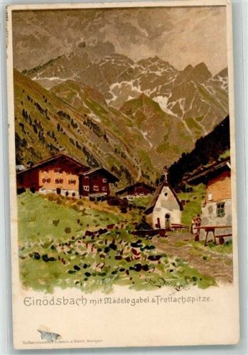 Einödsbach Mädelegabel Trettachspitze Kapelle sign. Lithographie