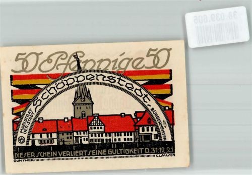 Schöppenstedt 1921 50 Pfennige Marktplatz St. Stephanus-Kirche Rückseite Mundartgedicht