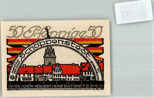 Schöppenstedt 1921 50 Pfennige Marktplatz St. Stephanus-Kirche Rückseite Mundartgedicht