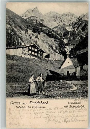 Einödsbach 1904 Panorama des Ortes mit Schraudolph Fotograf Heimhuber Hüttenstempel