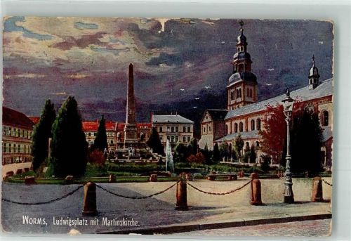 Worms 1918 Ludwigsplatz mit Martinskirche Künstler Serie No. 1949 B