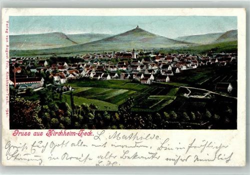 Kirchheim 1902 Panorama des Ortes mit Martinskirche Stempel Bezirks-Gewerbe-Ausstellung