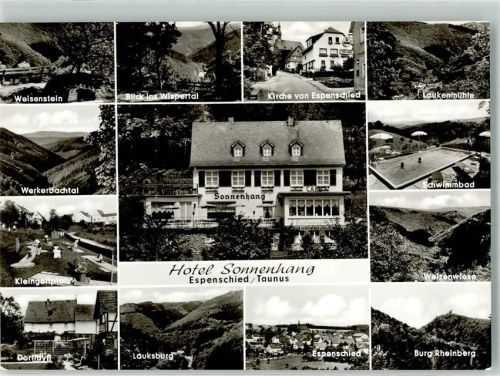 Espenschied Hotel Sonnenhang mit Schwimmbad Weisenstein Wispertal Laukenmühle Werkerbachtal Minigolf Lauksburg Burg Rheinberg Weizenwiese