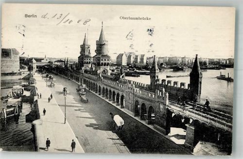 Friedrichshain 1908 Oberbaumbrücke Maschinenstempel