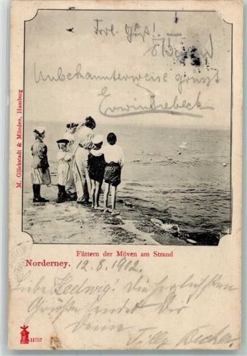 26548 W2982 Norderney 1902 - Füttern der Möwen am Strand Verlag Glückstadt & Münden 11757