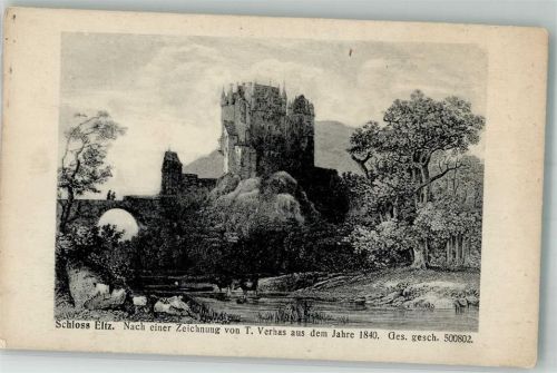 Wierschem sign. Verhas Ansicht von Burg Eltz aus dem Jahre 1840
