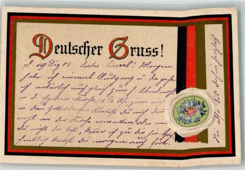 1905 Deutscher Gruss! im Schwarz-Rot-Goldenen Rahmen Kornblumen Siegel