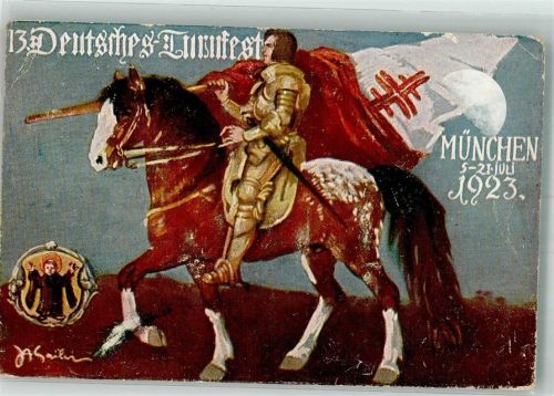 W8000 München 13. Deutsches Turnfest 5.-21.7.1923 Inflationsporto 120 Mark Turnfest 1913 Künstlerkarte