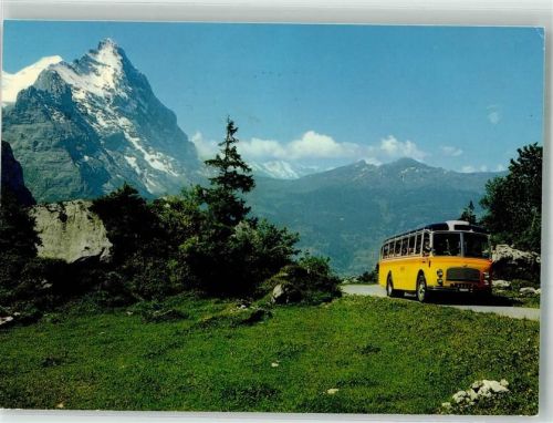 Omnibus auf der Strecke Grindelwald-Grosse Scheidegg Fotograf Gyger Postbus Foto AK