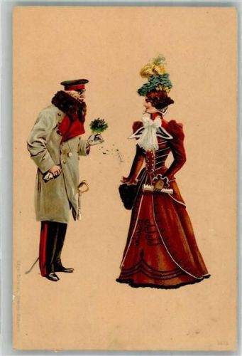 1901 Alter Offizier macht junger eleganter Frau seine Aufwartung Nr. 6033