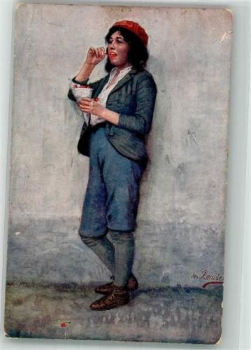 1919 sign. Zenisek Mädchen nascht die ersten Kirschen Künstlerkarte