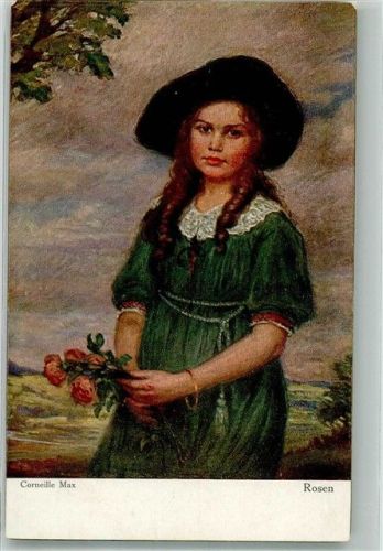 Mädchen im grünen Kleid mit roten Rosen Primus Verlag Wohlgemuth & Lissner No. 3049
